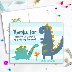 Blue Graduation Dinosaurs Boy Kawaii Thank You Postcard