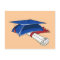 Blue graduation hat with a scroll and a red band