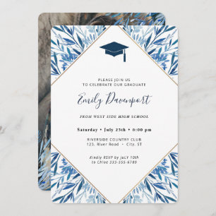 Blue Graduation Invitation Photo on back