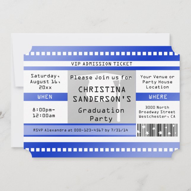 Blue Graduation Party Admission Ticket Invitation (Front)