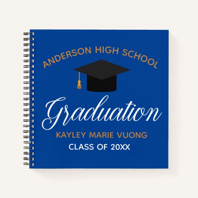 Blue Graduation Party Autograph Keepsake Guest Notebook (Front)