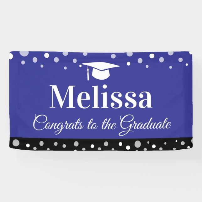 Blue Graduation Party Banner Custom Name  (Horizontal)