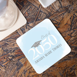 Blue Graduation Party Modern Custom Square Paper Coaster