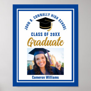 Blue Graduation Personalised Graduate Photo Party Poster