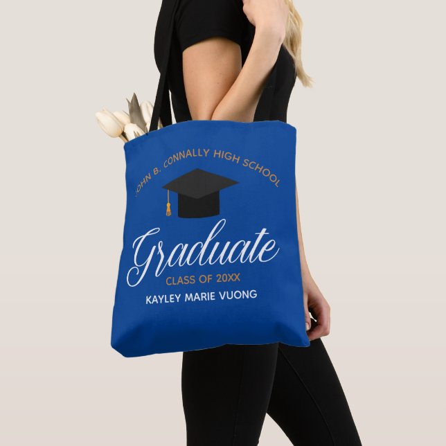 Blue Graduation Personalized 2024 Graduate Gift Tote Bag (Close Up)