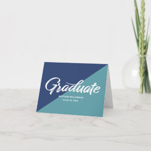 Blue Graduation Retro Bold Script Cap Icon Minimal Thank You Card