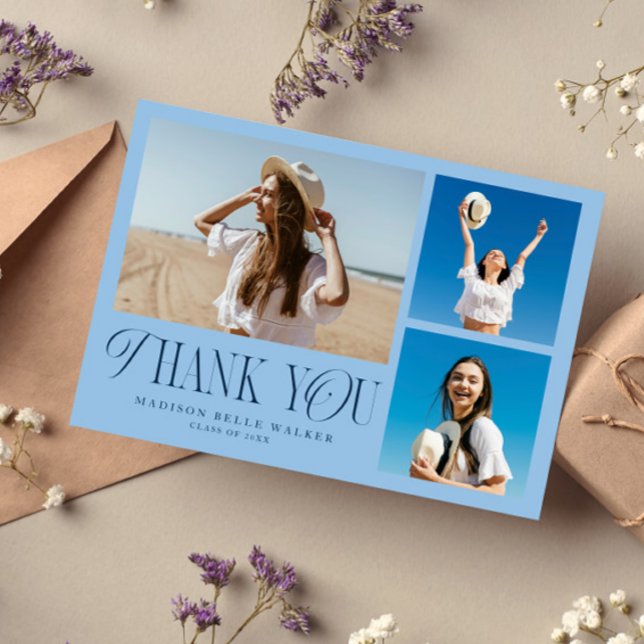 Blue Graduation Thank You Elegant Photo Collage (Creator Uploaded)