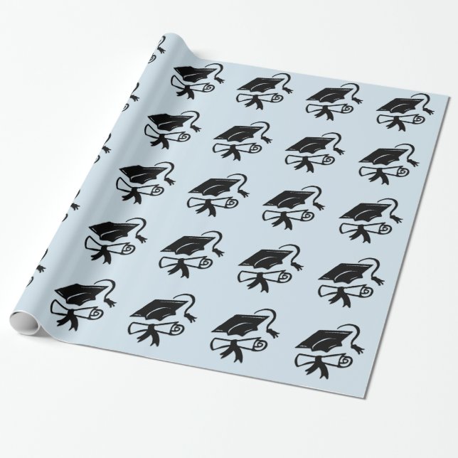 Blue Graduation Wrapping Paper (Unrolled)