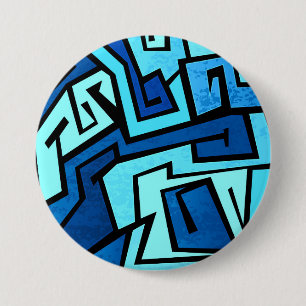 Blue graffiti design 7.5 cm round badge