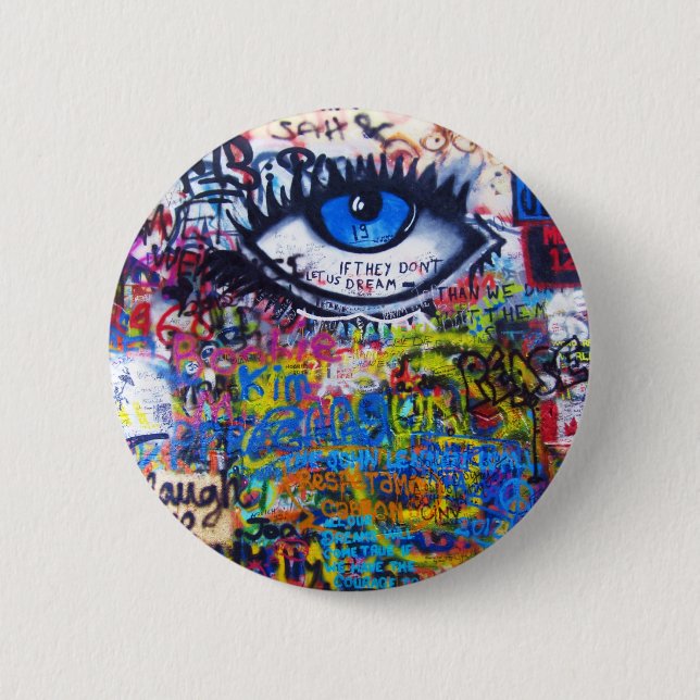 Blue graffiti evil eye 6 cm round badge (Front)