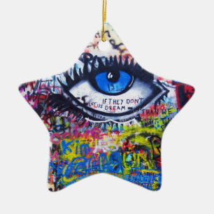 Blue graffiti evil eye ceramic ornament
