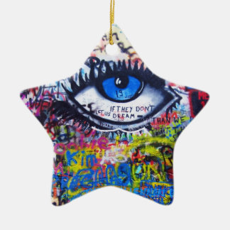 Blue graffiti evil eye ceramic ornament