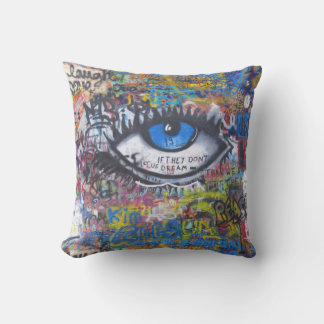 Blue graffiti evil eye cushion