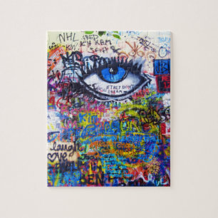 Blue graffiti evil eye jigsaw puzzle