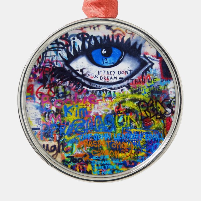 Blue graffiti evil eye metal tree decoration (Front)