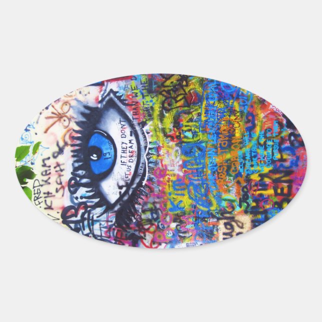 Blue graffiti evil eye oval sticker (Front)