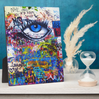 Blue graffiti evil eye plaque