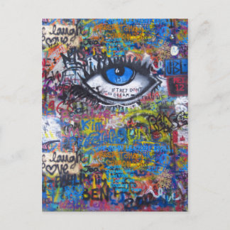 Blue graffiti evil eye postcard