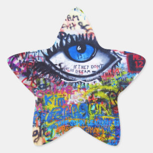 Blue graffiti evil eye star sticker
