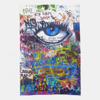 Blue graffiti evil eye tea towel