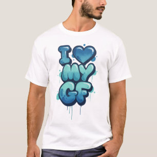 Blue Graffiti I Heart My GF Cute Couples T-Shirt
