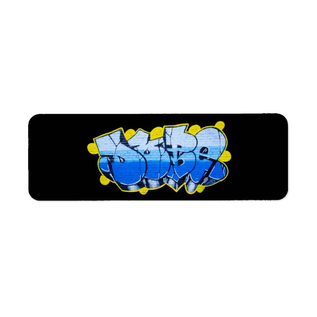 Blue graffiti on a brick wall return address label (Front)