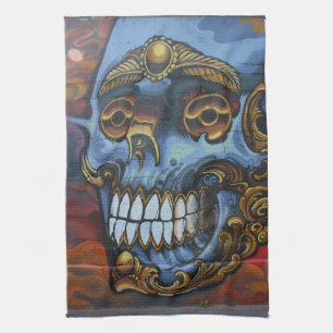 Blue Graffiti Skull Tea Towel