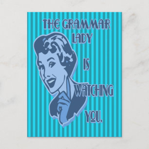 Blue Grammar Lady Watching Postcards