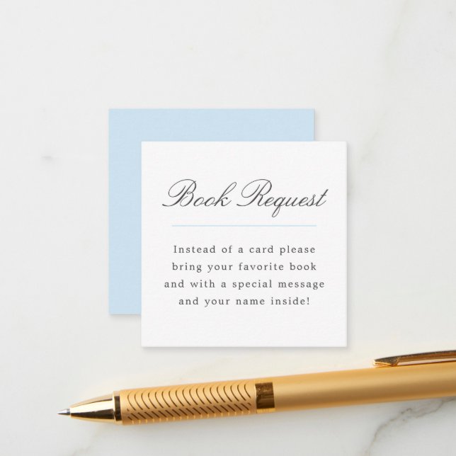 Blue Grand Millennial Book Request Baby Shower Enclosure Card (Front/Back In Situ)