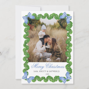 Blue Grandmillennial Family Photo Christmas Card