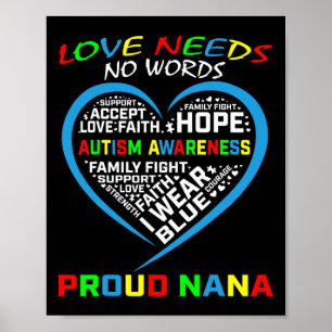 Blue Grandson Granddaughter Autism Awareness Nana  Poster