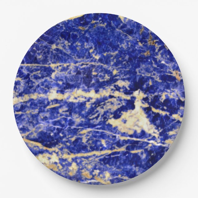 Blue Granite, blue marble, blue stone Paper Plate (Front)