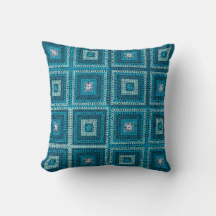 Blue Granny Square Pattern Cushion