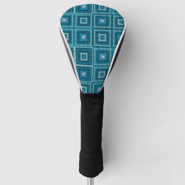 Blue Granny Square Pattern Golf Head Cover (Front)