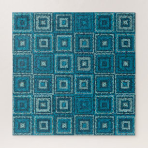 Blue Granny Square Pattern Jigsaw Puzzle
