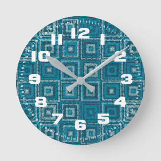 Blue Granny Square Pattern Round Clock