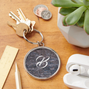 Blue grape faux weave burlap key ring