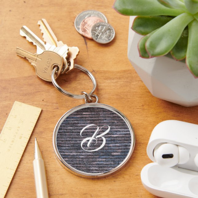 Blue grape faux weave burlap key ring (Desk)