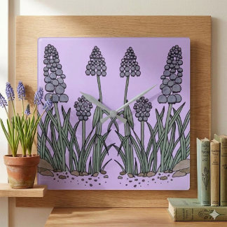 Blue Grape Hyacinth Square Wall Clock