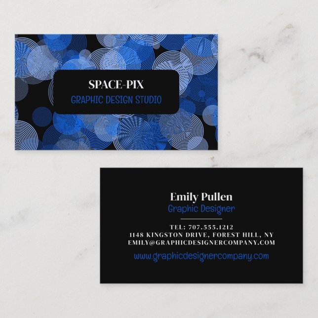 Blue Graphic Circles, Graphic Designer Business Card (Front/Back)