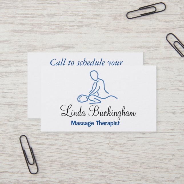 Blue Graphic Massage Therapist Logo Business Card (Front/Back In Situ)
