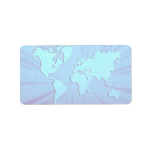 Blue graphic world map bed label