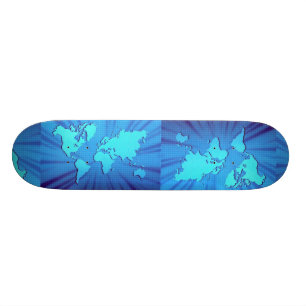 Blue graphic world map bed skateboard