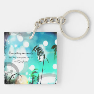 Blue Grass Pop Art Sparkle KeyChain