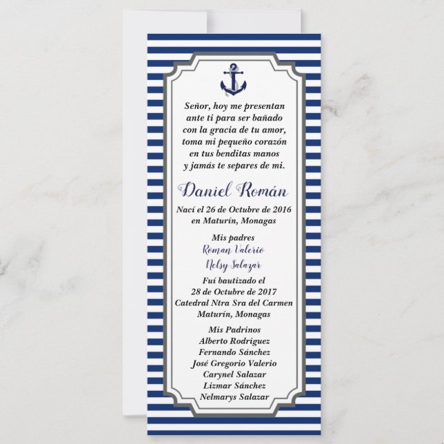 Blue Gray Anchor Nautical Christening Card (Front)