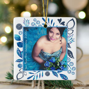 Blue-Gray and Aqua Christmas Photo Ornament