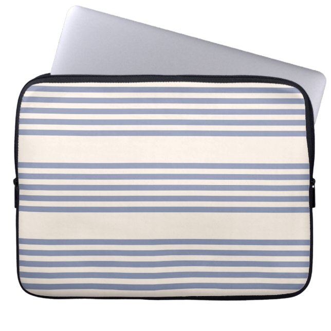 Blue-gray and beige five stripe pattern laptop sleeve (Front)
