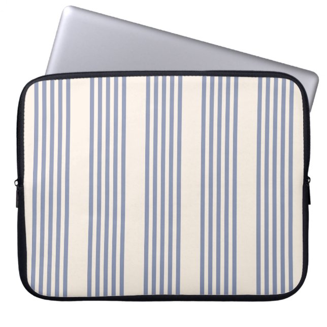Blue-gray and beige five stripe pattern laptop sleeve (Front)