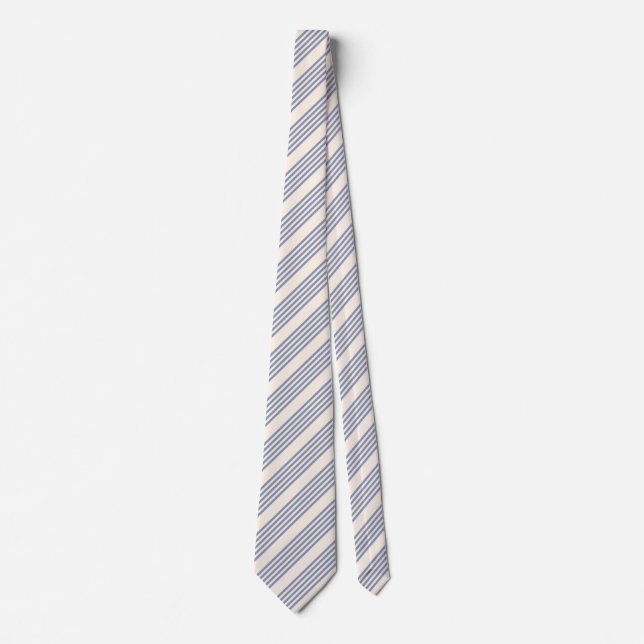 Blue-gray and beige five stripe pattern tie (Front)