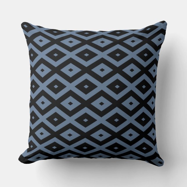 Blue gray and black diamond pattern cushion (Front)